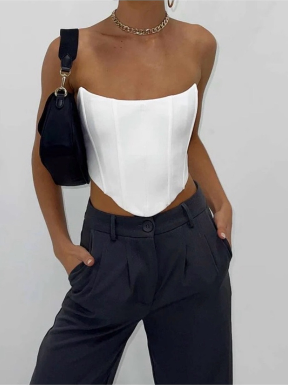 Princess Polly Carlie White Strapless Corset Crop Top with Tie up Back